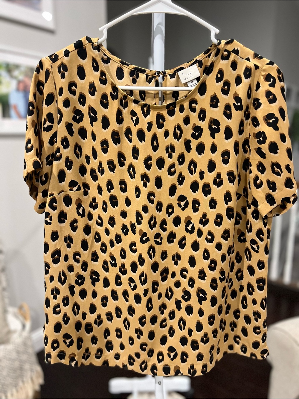 A New Day Leopard Print Short Sleeve Blouse - Tan & Black- Medium